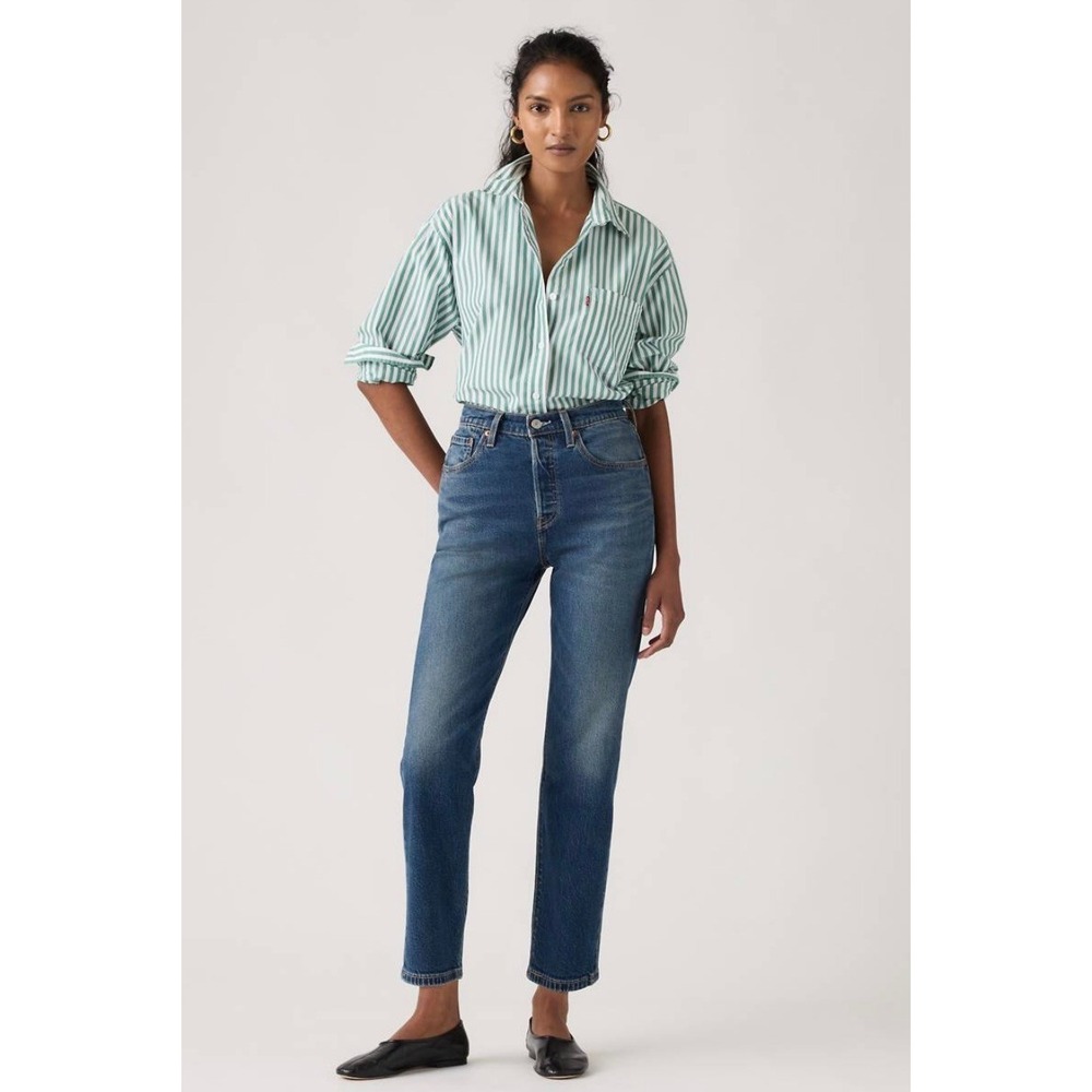 Levis 501 Original Cropped Jeans Medium Wash Blue High Rise Denim W27 L30